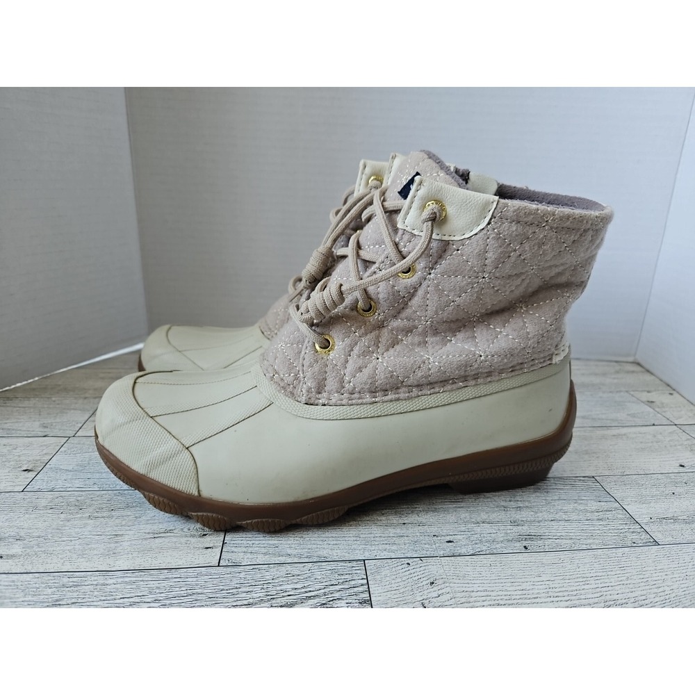 Sperry Women's Rain Boots Size 7 Saltwater Canvas Oat/Gold